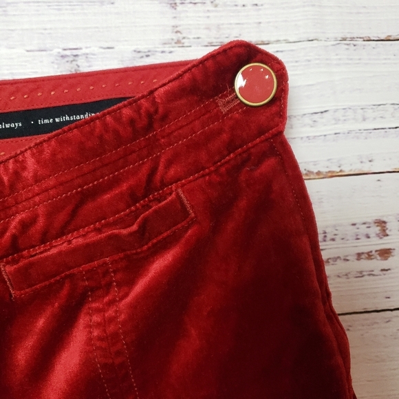 Anthropologie The Essential Slim Red High Waist Velvet pants Trousers  Size 2 - Picture 6 of 14
